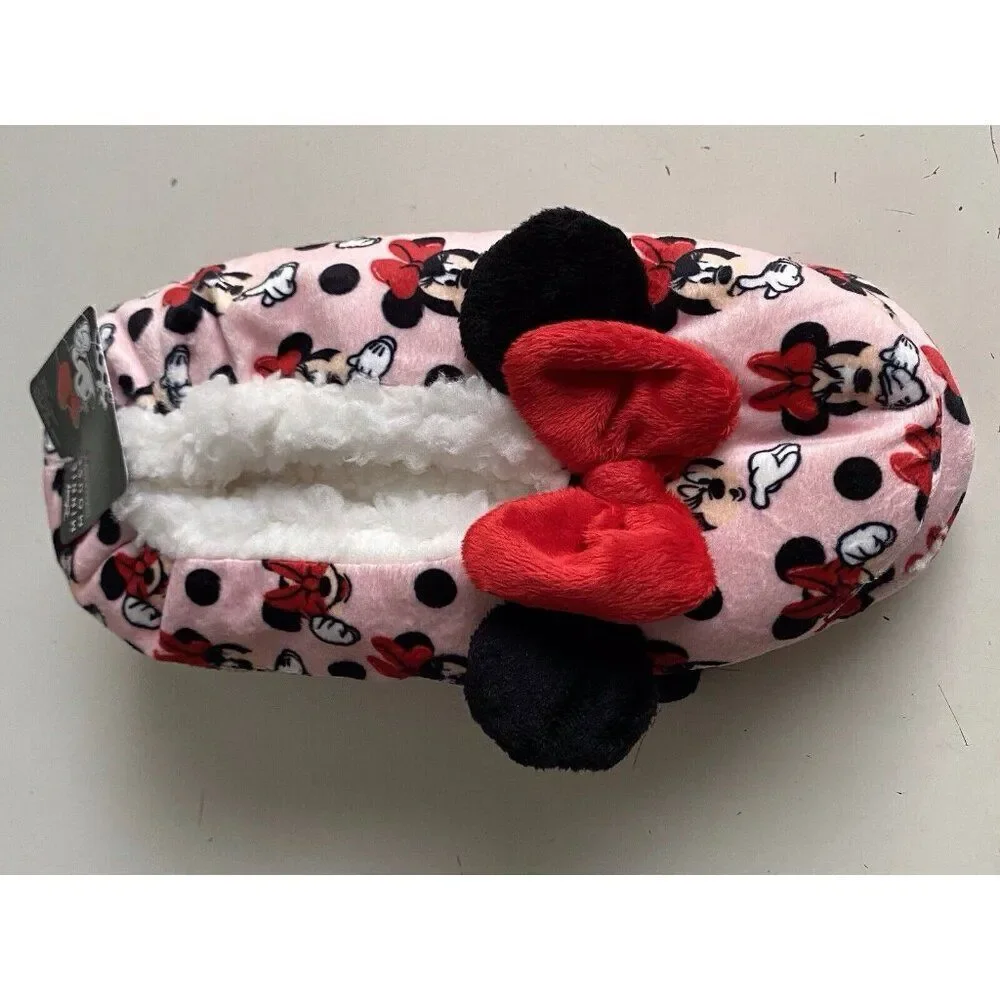 Disney Minnie Mouse Ears Bow Fuzzy‎ Babba Women’s Slipper Socks Sz S/M 5.5/7.5